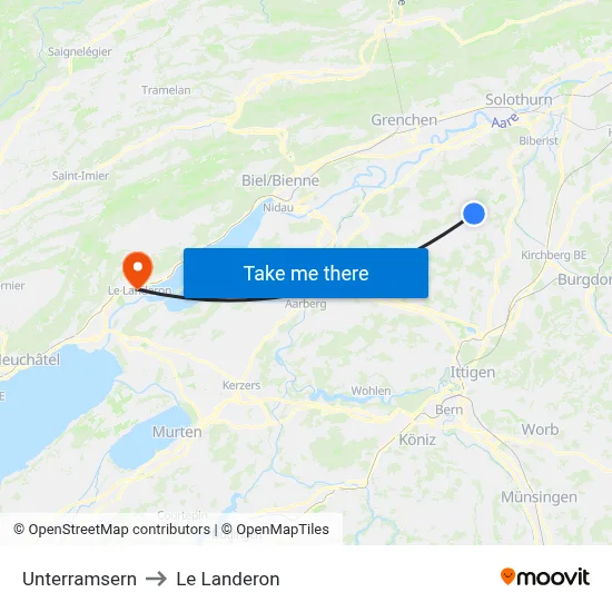 Unterramsern to Le Landeron map