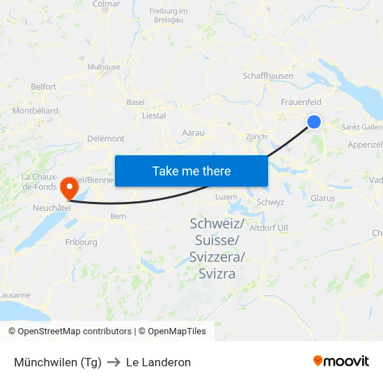 Münchwilen (Tg) to Le Landeron map