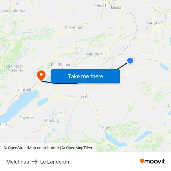 Melchnau to Le Landeron map