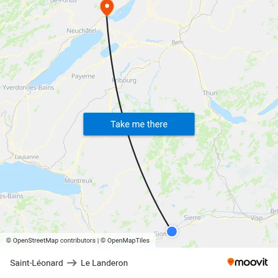 Saint-Léonard to Le Landeron map