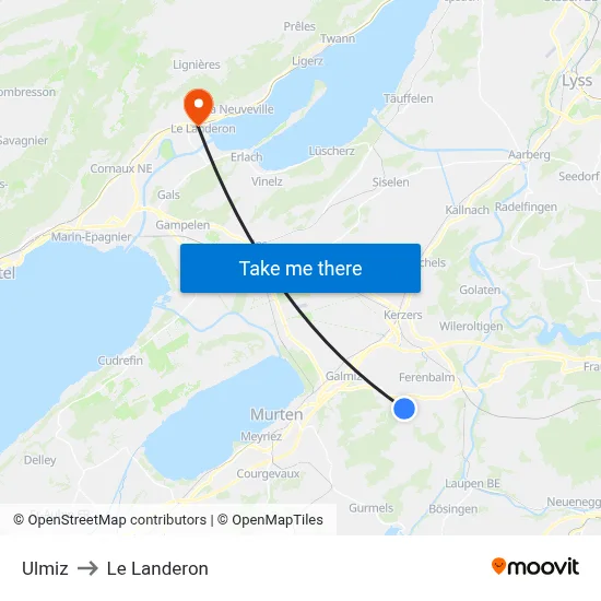 Ulmiz to Le Landeron map