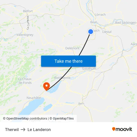 Therwil to Le Landeron map