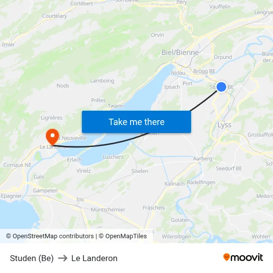 Studen (Be) to Le Landeron map