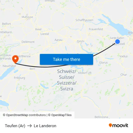 Teufen (Ar) to Le Landeron map