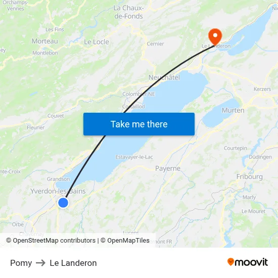 Pomy to Le Landeron map