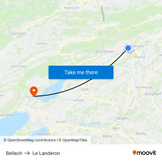 Bellach to Le Landeron map