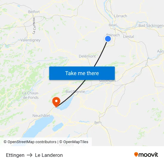Ettingen to Le Landeron map