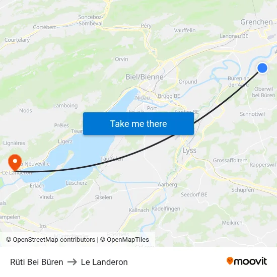 Rüti Bei Büren to Le Landeron map