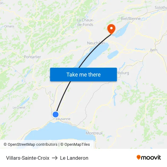 Villars-Sainte-Croix to Le Landeron map
