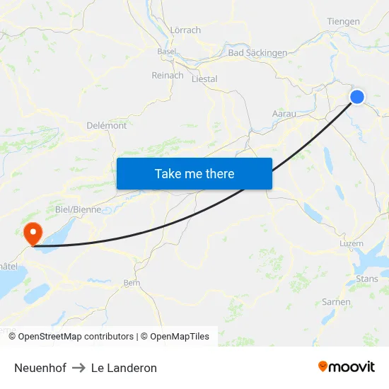Neuenhof to Le Landeron map