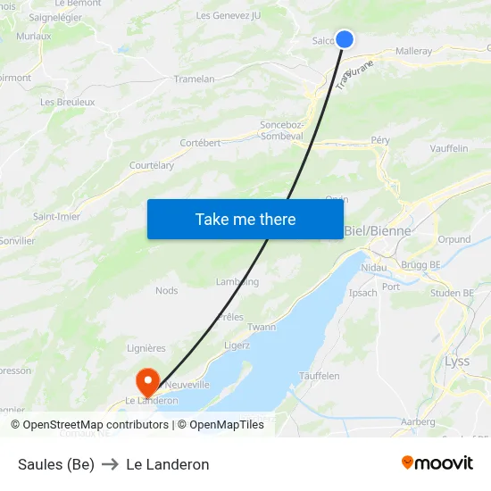 Saules (Be) to Le Landeron map