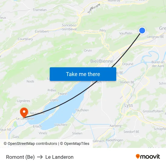 Romont (Be) to Le Landeron map