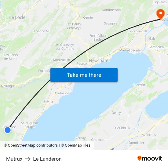 Mutrux to Le Landeron map