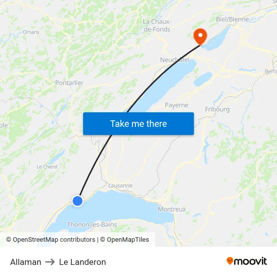 Allaman to Le Landeron map
