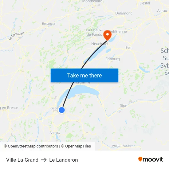 Ville-La-Grand to Le Landeron map