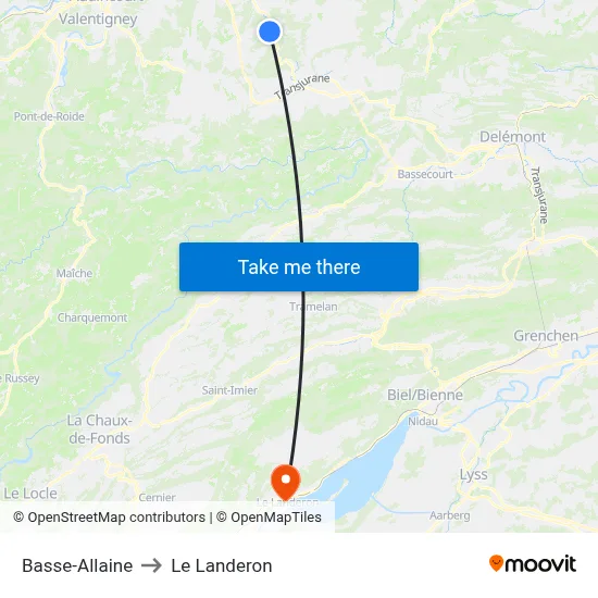 Basse-Allaine to Le Landeron map