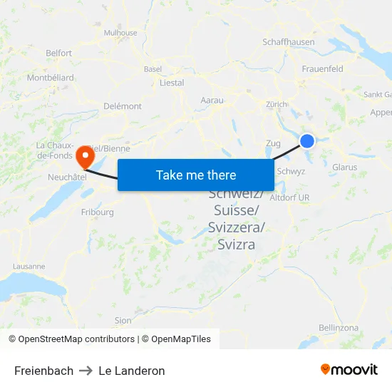 Freienbach to Le Landeron map