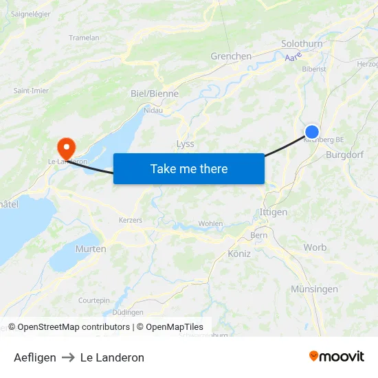 Aefligen to Le Landeron map