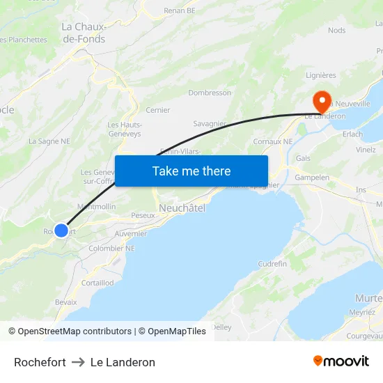 Rochefort to Le Landeron map