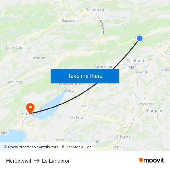 Herbetswil to Le Landeron map