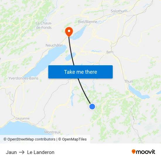 Jaun to Le Landeron map