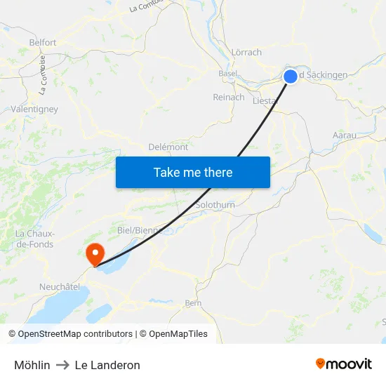 Möhlin to Le Landeron map