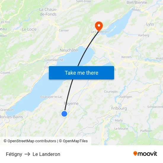 Fétigny to Le Landeron map