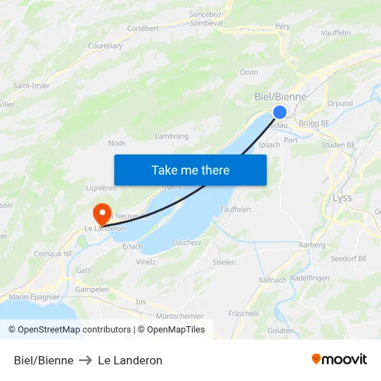 Biel/Bienne to Le Landeron map