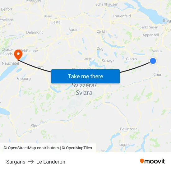Sargans to Le Landeron map