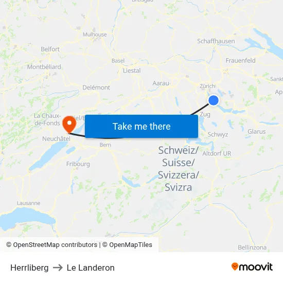 Herrliberg to Le Landeron map