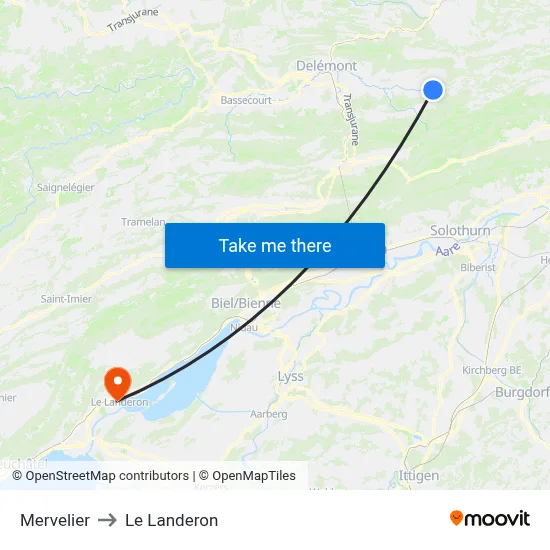 Mervelier to Le Landeron map