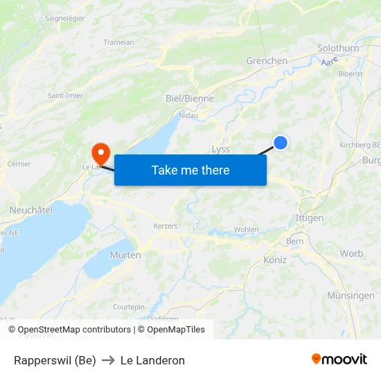 Rapperswil (Be) to Le Landeron map