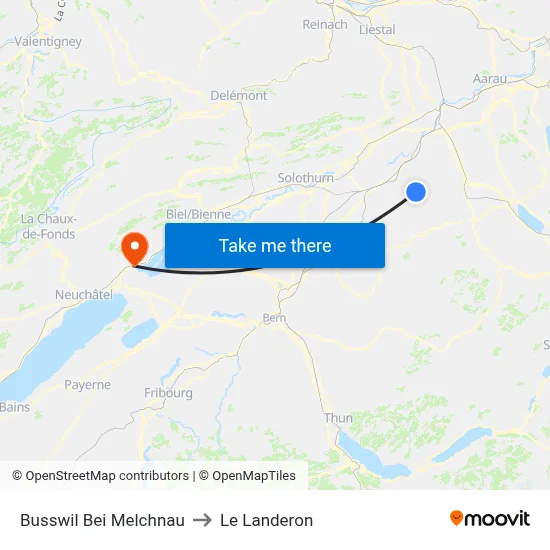 Busswil Bei Melchnau to Le Landeron map