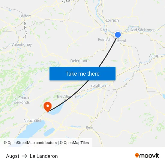 Augst to Le Landeron map