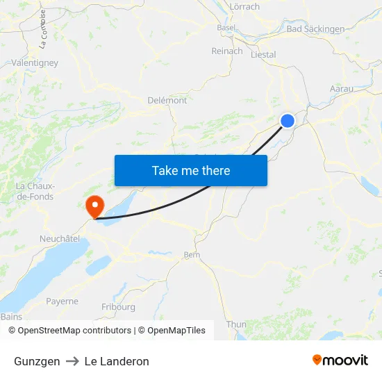 Gunzgen to Le Landeron map