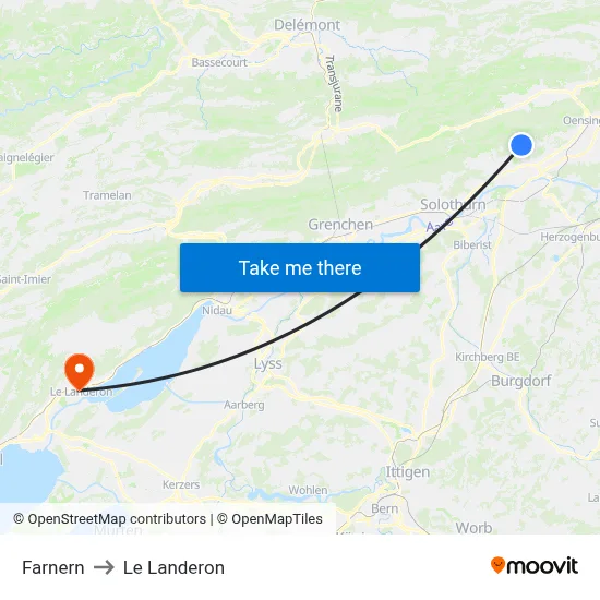 Farnern to Le Landeron map
