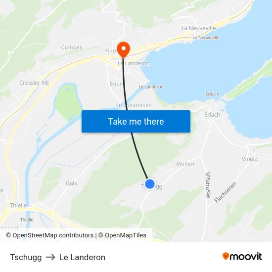 Tschugg to Le Landeron map