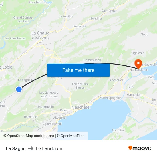 La Sagne to Le Landeron map