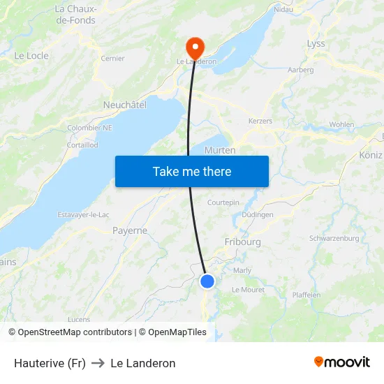 Hauterive (Fr) to Le Landeron map