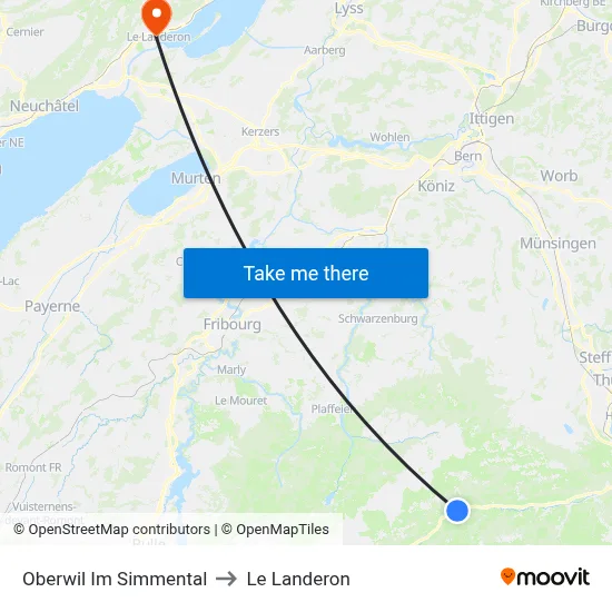 Oberwil Im Simmental to Le Landeron map