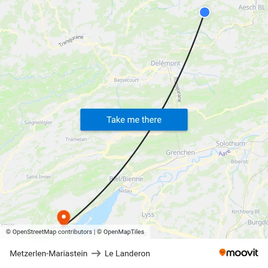 Metzerlen-Mariastein to Le Landeron map