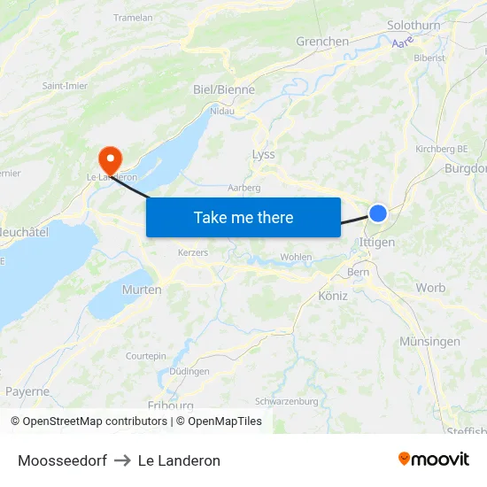 Moosseedorf to Le Landeron map