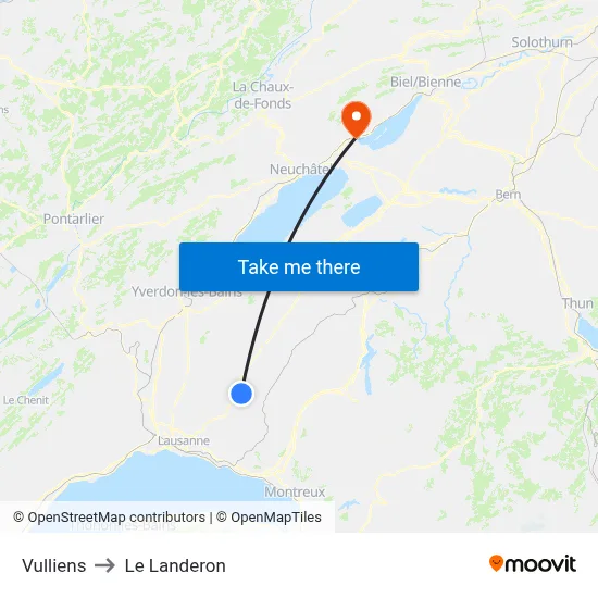 Vulliens to Le Landeron map