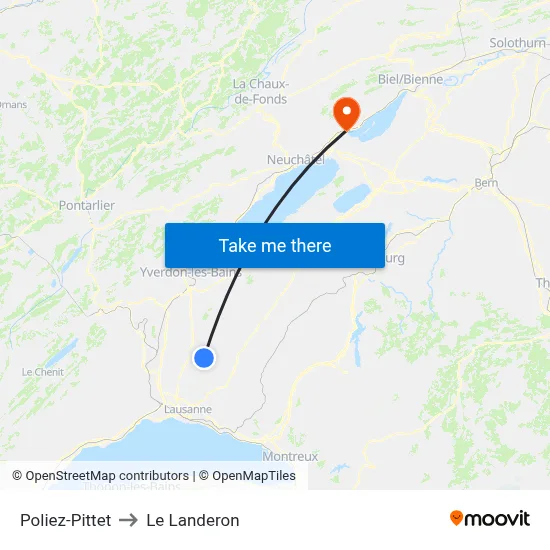 Poliez-Pittet to Le Landeron map