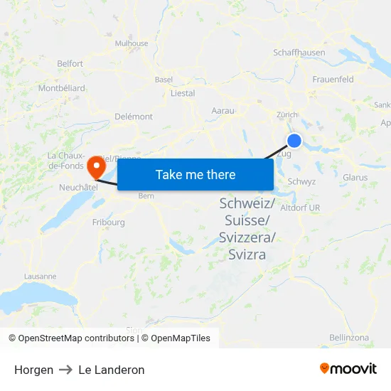 Horgen to Le Landeron map