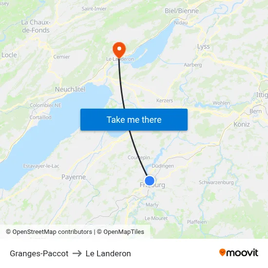Granges-Paccot to Le Landeron map