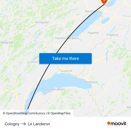 Cologny to Le Landeron map