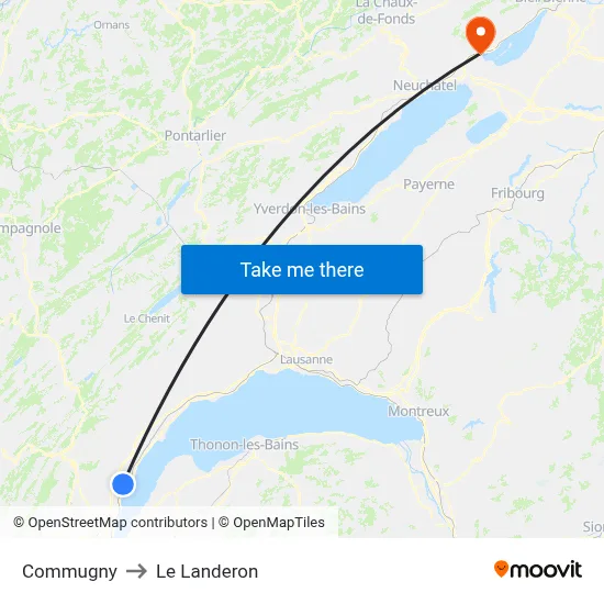 Commugny to Le Landeron map