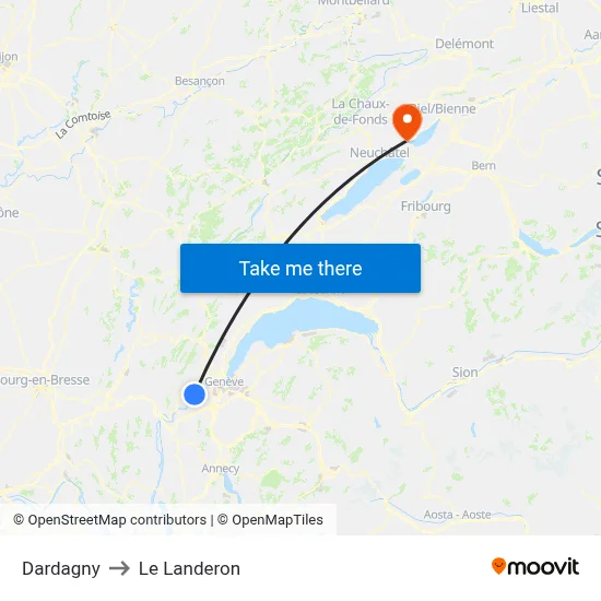 Dardagny to Le Landeron map