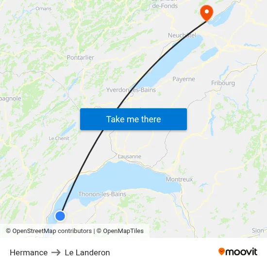 Hermance to Le Landeron map